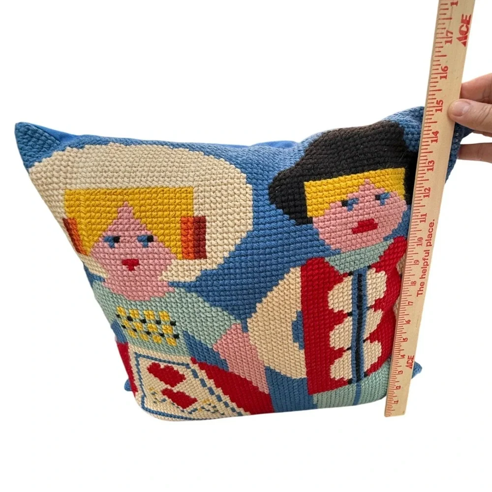 Handmade Needlepoint Folk Art Throw Pillow Dutch Couple Scandinavian 16